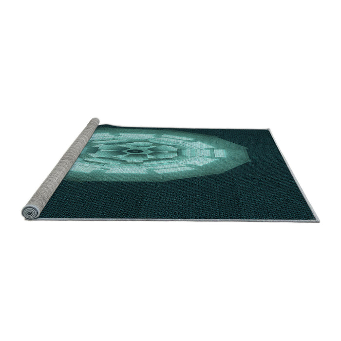 Sideview of Machine Washable Transitional Deep Teal Green Rug, wshpat241lblu