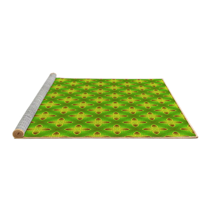 Sideview of Machine Washable Transitional Green Rug, wshpat2435yw