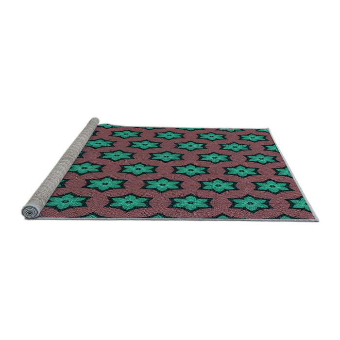 Sideview of Machine Washable Transitional Green Rug, wshpat2451lblu