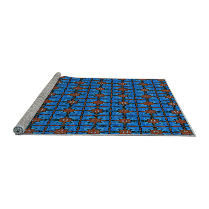 Sideview of Machine Washable Transitional Neon Blue Rug, wshpat2465lblu