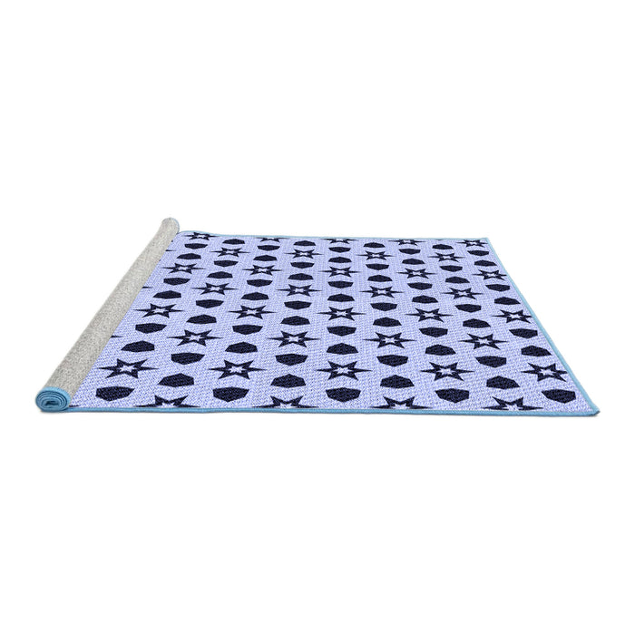 Sideview of Machine Washable Transitional Blue Rug, wshpat2479blu