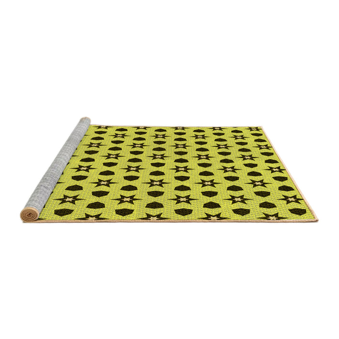 Sideview of Machine Washable Transitional Yellow Rug, wshpat2479yw