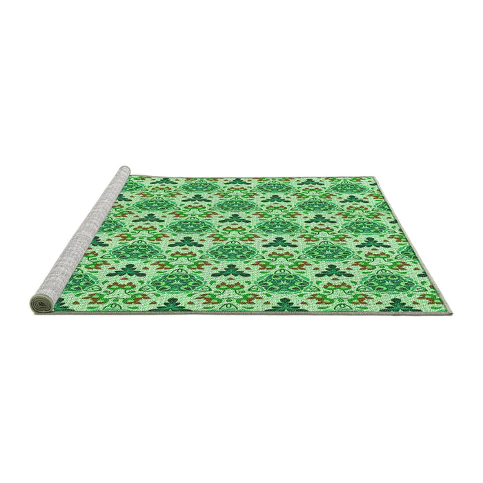 Sideview of Machine Washable Transitional Green Rug, wshpat2487grn