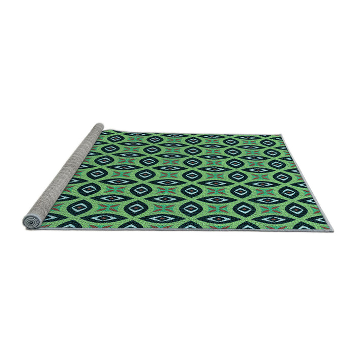 Sideview of Machine Washable Transitional Green Rug, wshpat2497lblu