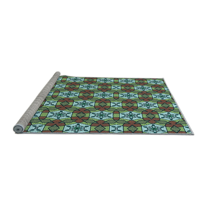Sideview of Machine Washable Transitional Green Rug, wshpat2498lblu