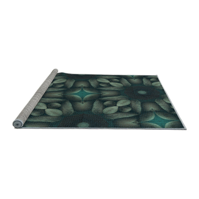 Sideview of Machine Washable Transitional Dark Slate Grey Green Rug, wshpat2516lblu
