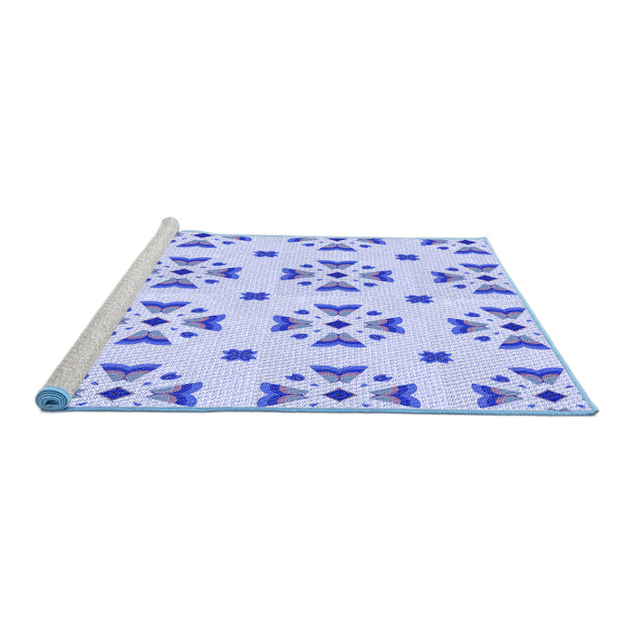 Sideview of Machine Washable Transitional Blue Rug, wshpat2518blu