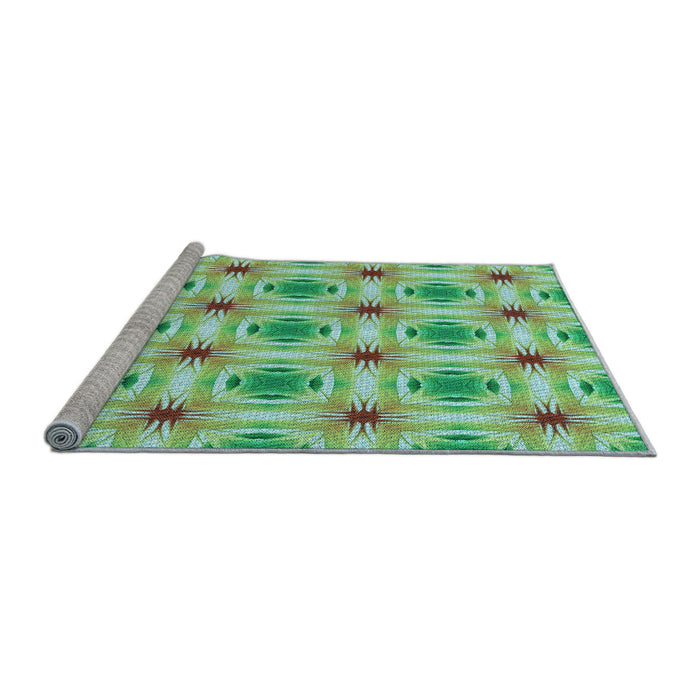 Sideview of Machine Washable Transitional Green Rug, wshpat2519lblu