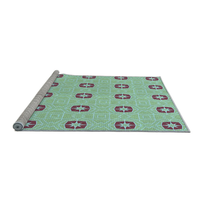 Sideview of Machine Washable Transitional Green Rug, wshpat2523lblu
