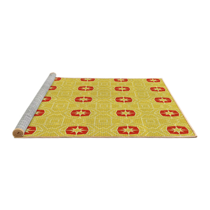 Sideview of Machine Washable Transitional Yellow Rug, wshpat2523yw