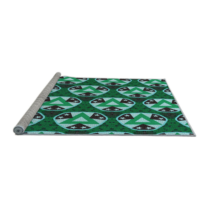 Sideview of Machine Washable Transitional Turquoise Green Rug, wshpat2524lblu