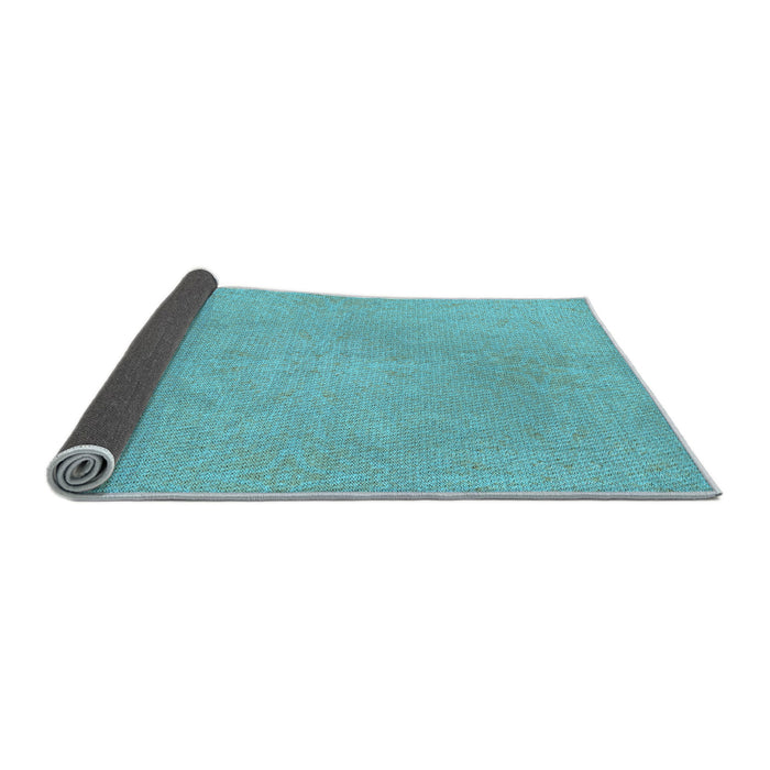 Thickness of Patterned Bright Turquoise Blue Rug, pat2532lblu