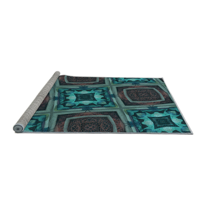 Sideview of Machine Washable Transitional Dark Slate Grey Green Rug, wshpat2534lblu