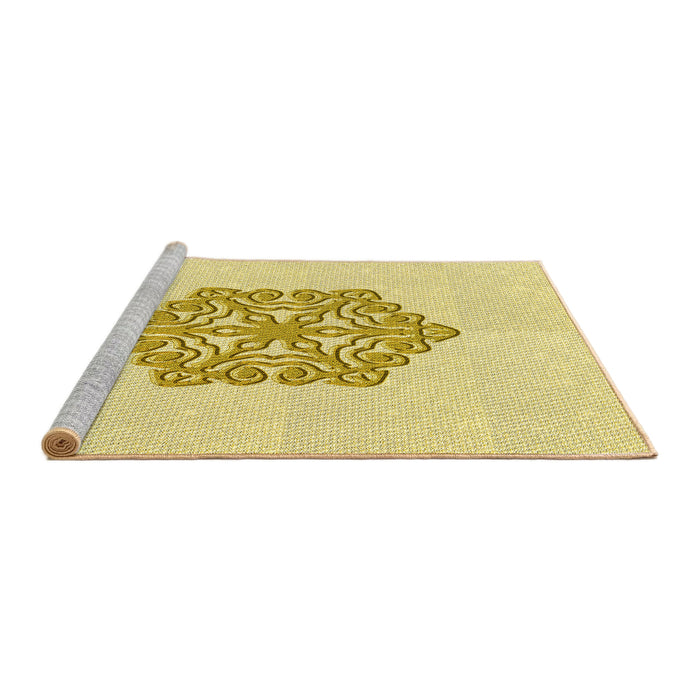 Sideview of Machine Washable Transitional Yellow Rug, wshpat2552yw