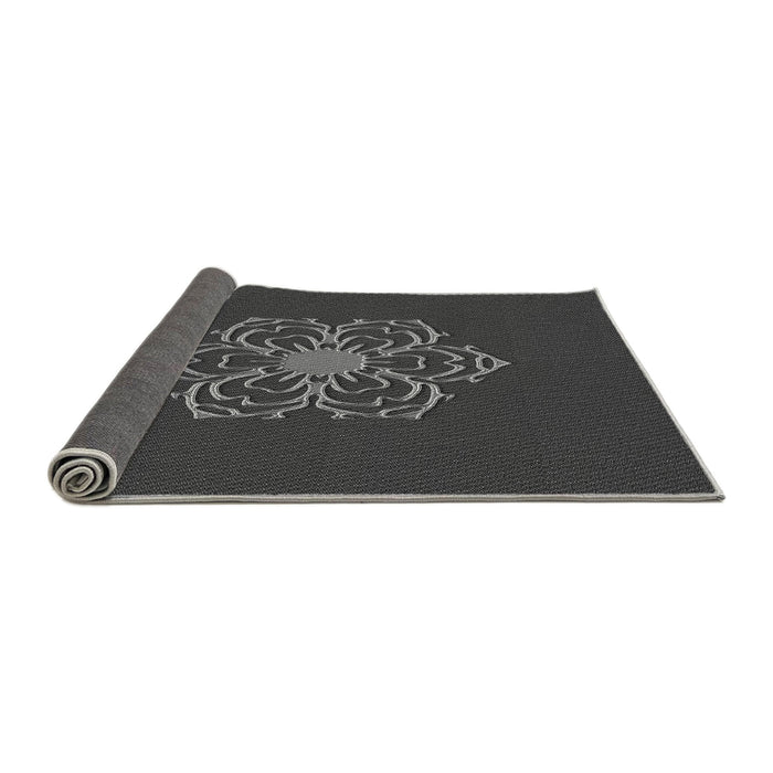 Thickness of Patterned Charcoal Black Rug, pat2553gry