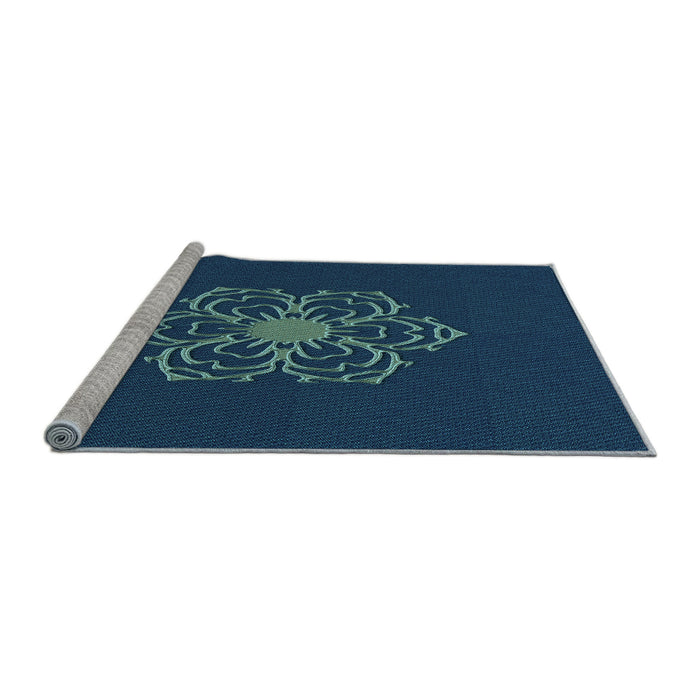 Sideview of Machine Washable Transitional Blue Rug, wshpat2553lblu
