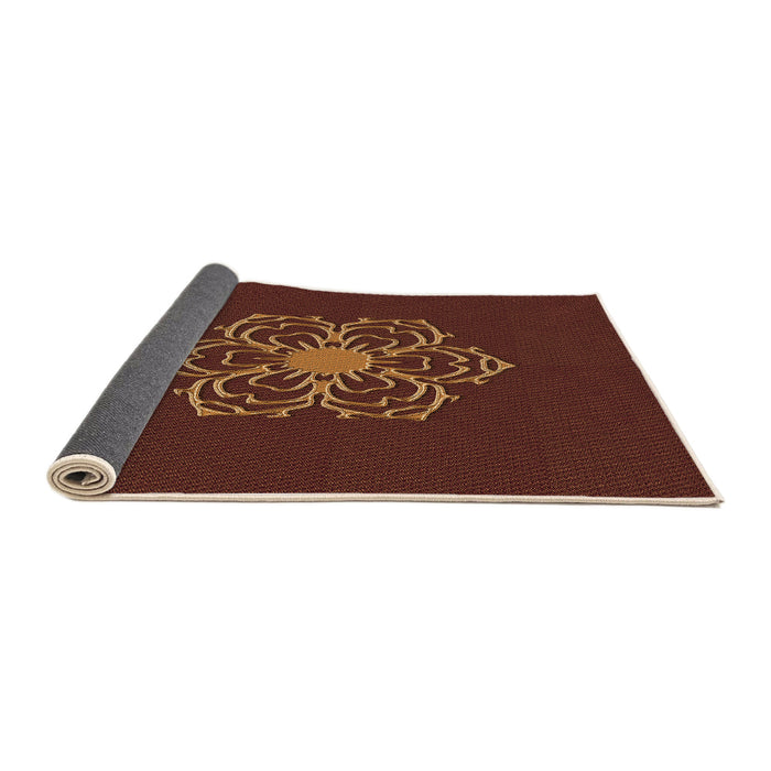 Thickness of Patterned Mahogany Brown Rug, pat2553org