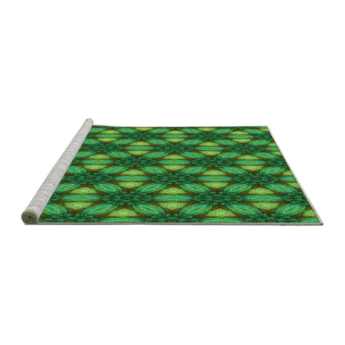 Sideview of Machine Washable Transitional Deep Emerald Green Rug, wshpat2557grn