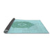 Thickness of Patterned Medium Turquoise Green Rug, pat2558lblu