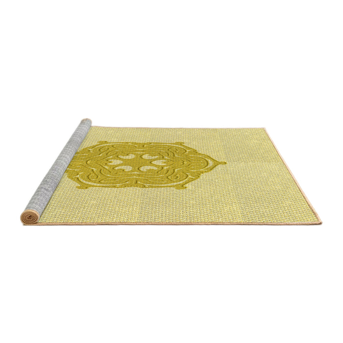 Sideview of Machine Washable Transitional Sun Yellow Rug, wshpat2558yw