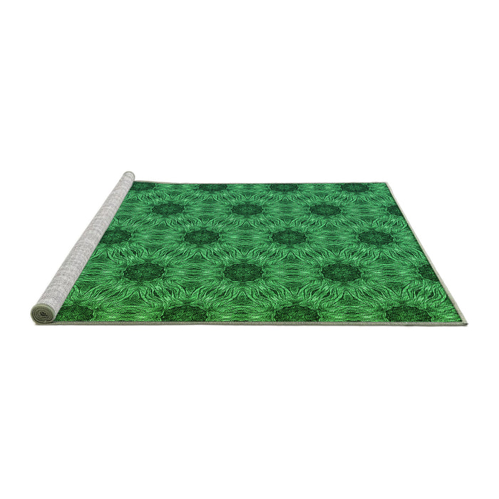 Sideview of Machine Washable Transitional Deep Emerald Green Rug, wshpat2559grn