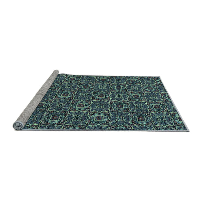 Sideview of Machine Washable Transitional Dark Slate Grey Green Rug, wshpat2562lblu