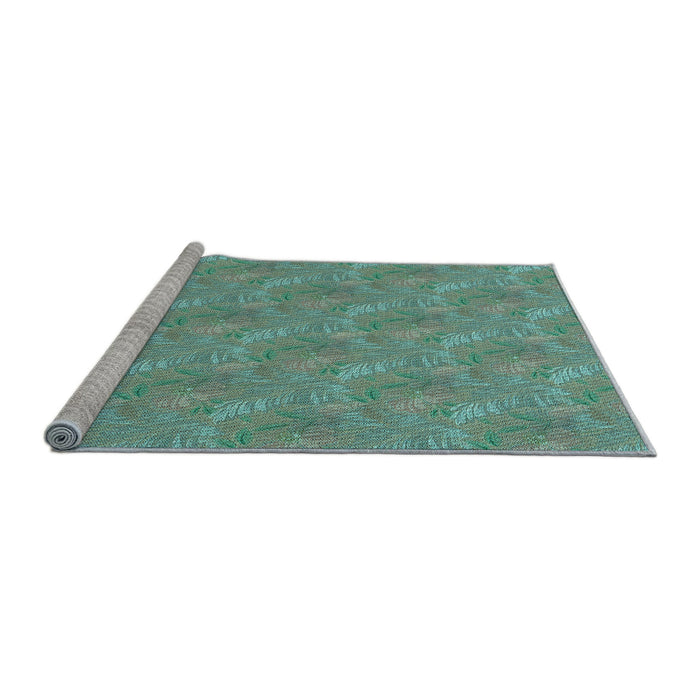 Sideview of Machine Washable Transitional Dull-Sea Green Rug, wshpat2574lblu