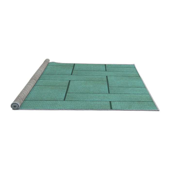 Sideview of Machine Washable Transitional Mint Green Rug, wshpat2578lblu