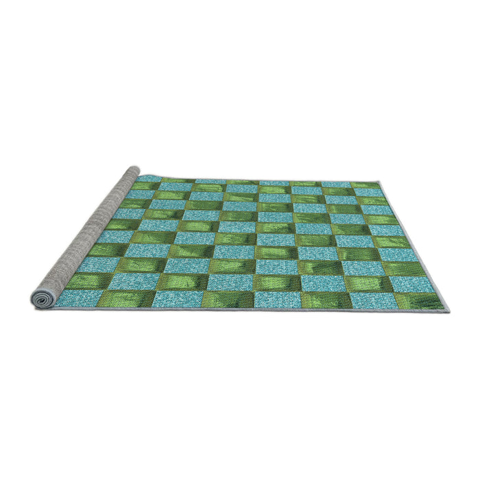 Sideview of Machine Washable Transitional Turquoise Green Rug, wshpat2579lblu