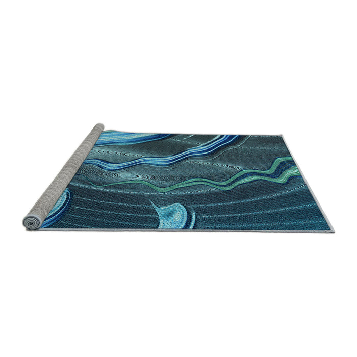 Sideview of Machine Washable Transitional Blue Turquoise Green Rug, wshpat258lblu