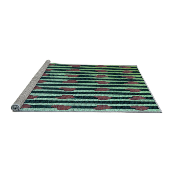 Sideview of Machine Washable Transitional Gunmetal Green Rug, wshpat2581lblu