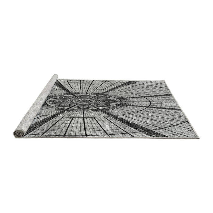 Sideview of Machine Washable Transitional Platinum Silver Gray Rug, wshpat2587gry