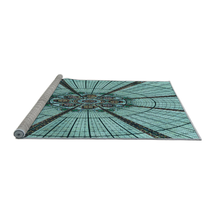 Sideview of Machine Washable Transitional Greenish Blue Green Rug, wshpat2587lblu