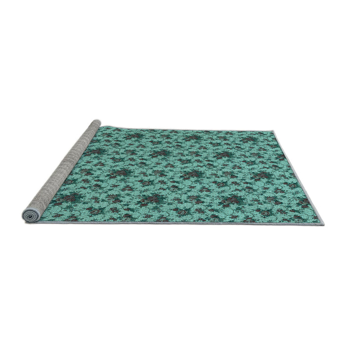 Sideview of Machine Washable Transitional Turquoise Green Rug, wshpat2588lblu