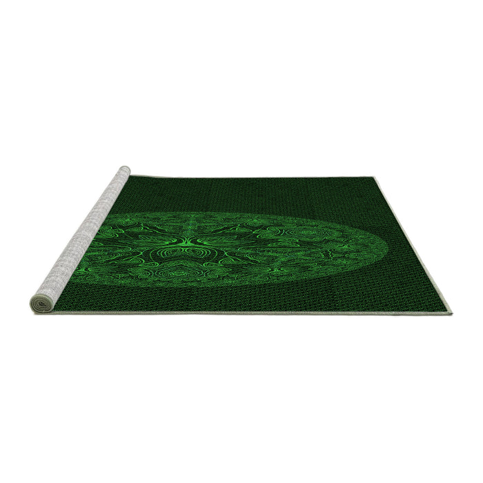 Sideview of Machine Washable Transitional Green Rug, wshpat259grn