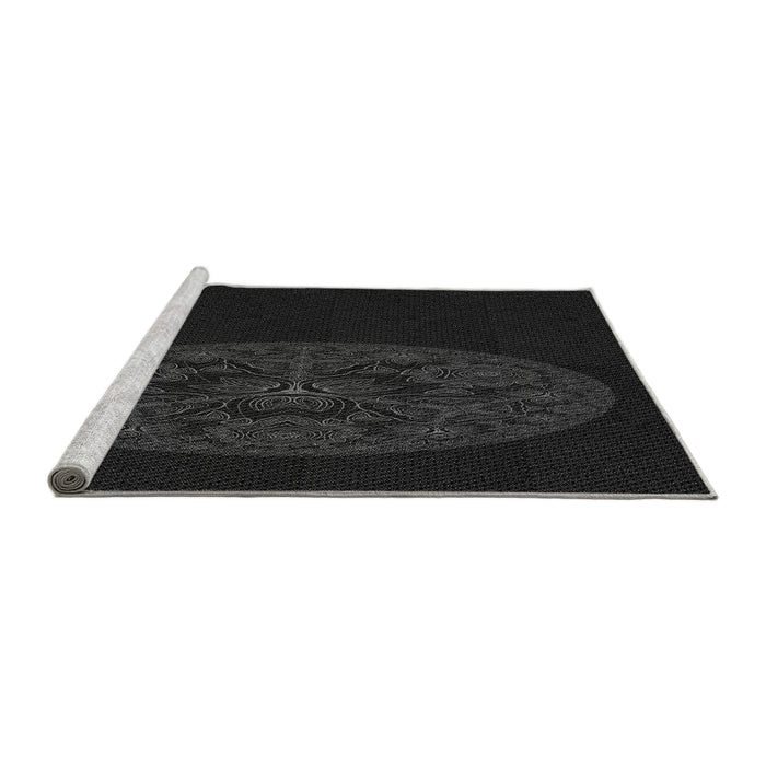 Square Machine Washable Transitional Black Rug, wshpat259gry