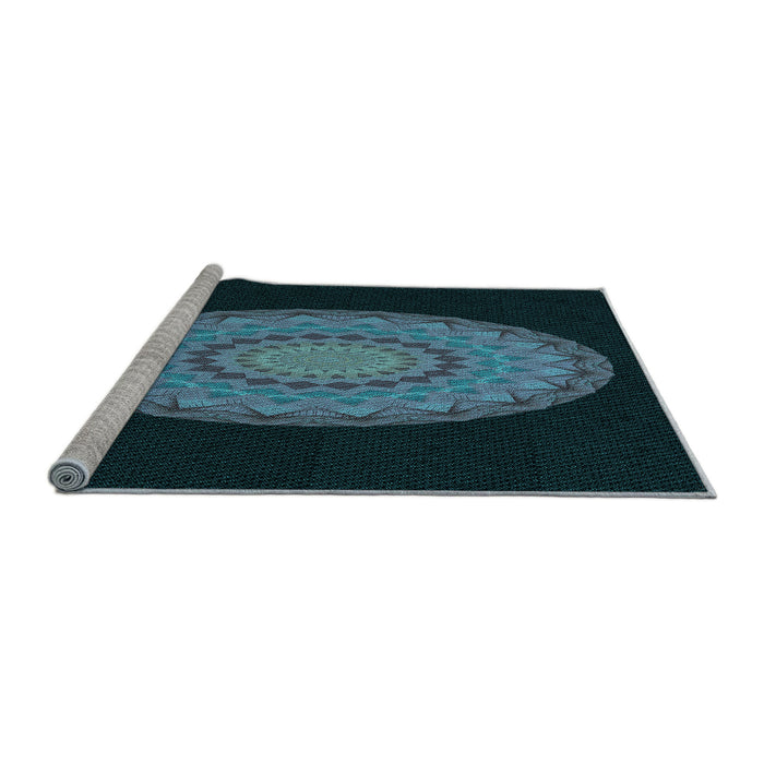 Sideview of Machine Washable Transitional Glacial Blue Ice Blue Rug, wshpat2591lblu
