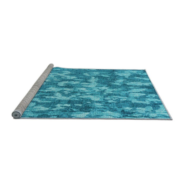 Sideview of Machine Washable Transitional Blue Rug, wshpat2594lblu