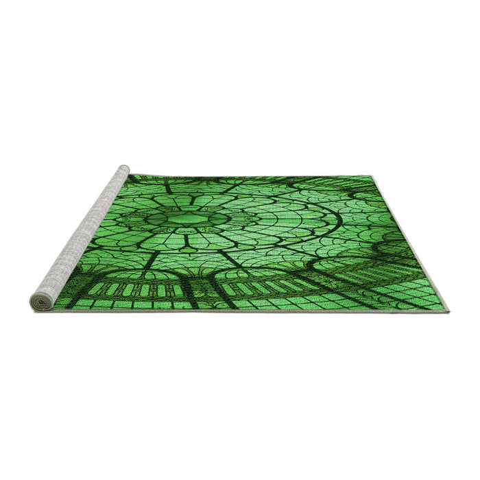 Sideview of Machine Washable Transitional Deep Emerald Green Rug, wshpat2599grn