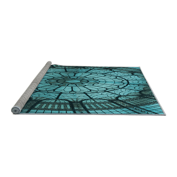 Sideview of Machine Washable Transitional Deep-Sea Blue Rug, wshpat2599lblu