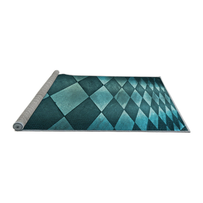 Sideview of Machine Washable Transitional Medium Teal Green Rug, wshpat2601lblu