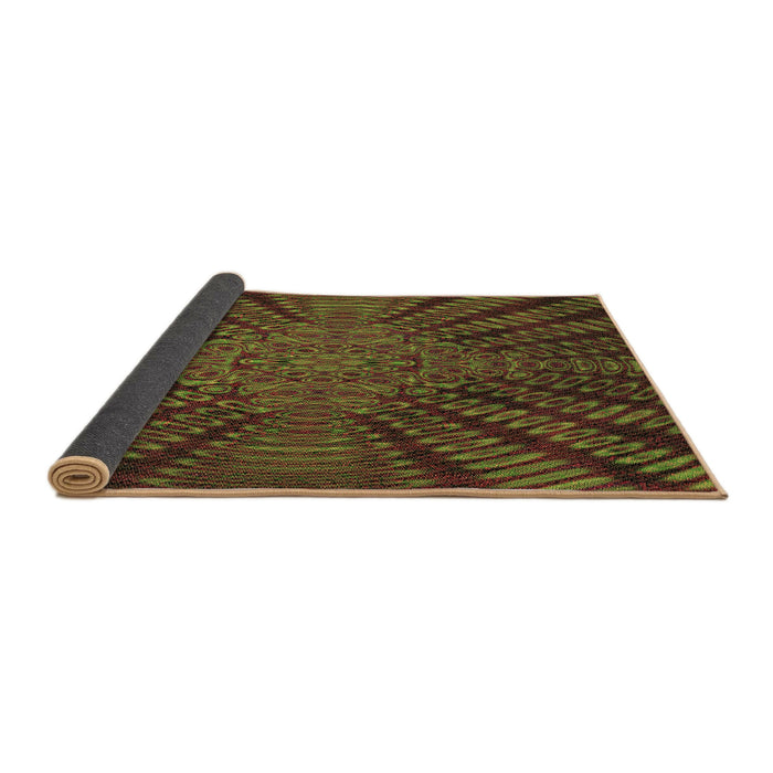 Thickness of Patterned Dark Yellow Green Rug, pat2604brn