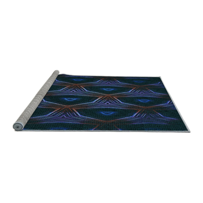 Sideview of Machine Washable Transitional Blue Rug, wshpat2608lblu