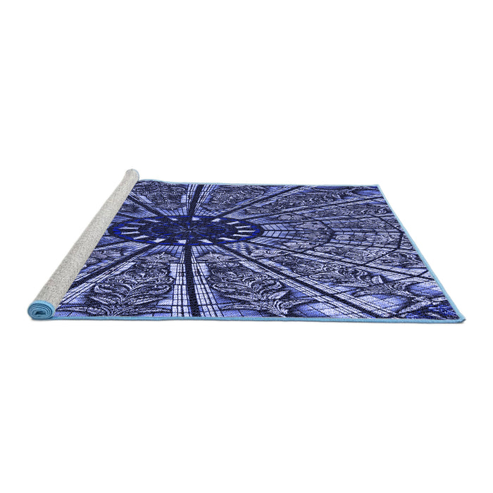 Sideview of Machine Washable Transitional Blue Rug, wshpat2612blu