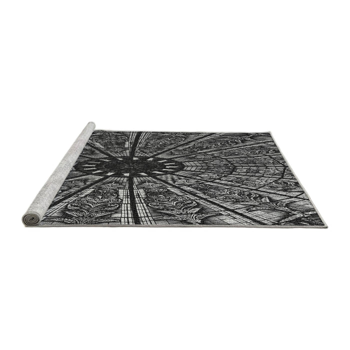 Sideview of Machine Washable Transitional Charcoal Black Rug, wshpat2612gry