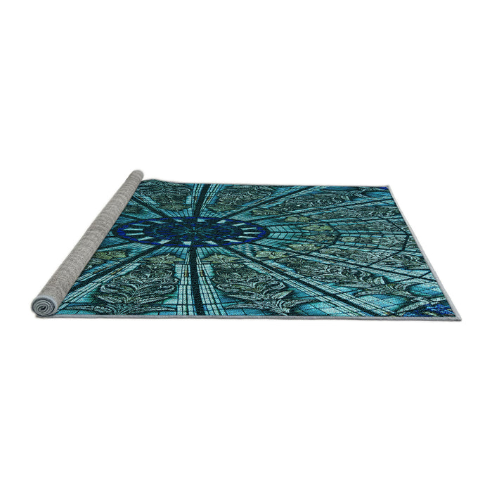 Sideview of Machine Washable Transitional Deep Teal Green Rug, wshpat2612lblu