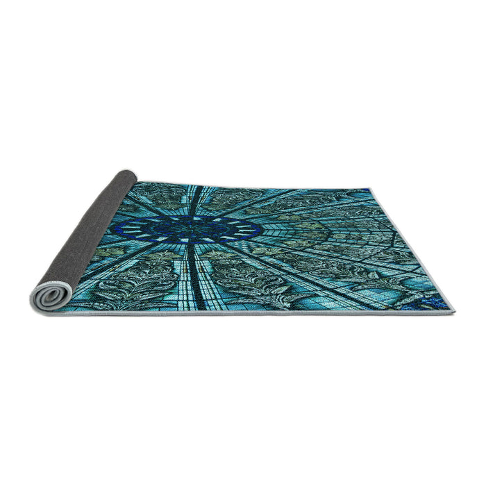 Thickness of Patterned Deep Teal Green Rug, pat2612lblu