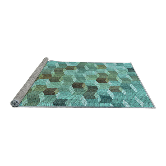 Sideview of Machine Washable Transitional Green Rug, wshpat262lblu