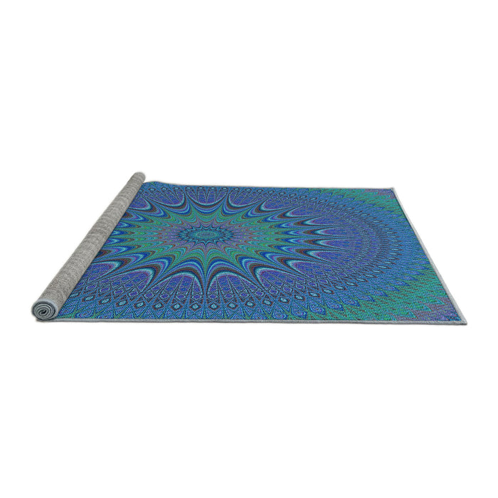 Sideview of Machine Washable Transitional Dark Turquoise Green Rug, wshpat263lblu