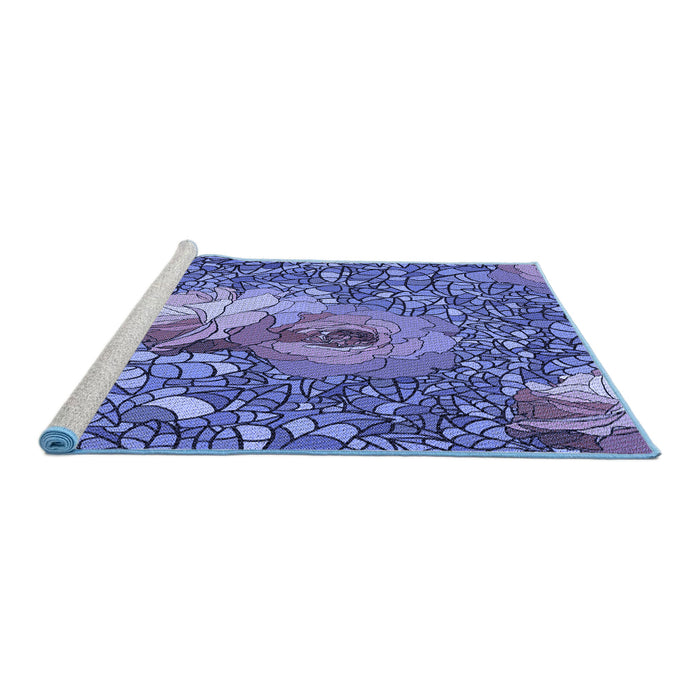 Sideview of Machine Washable Transitional Sky Blue Rug, wshpat2630blu